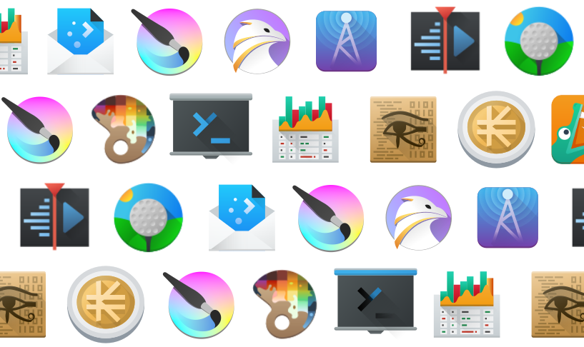 A pattern made up by many icons of KDE apps.