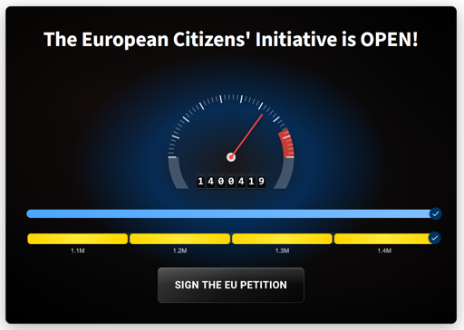 Picture showing 1.4 million signatures from the site