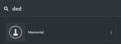 In the search box is the string 'ded', and the first result is 'Memorial' with an obelisk icon.