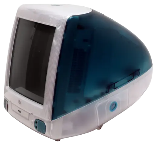 A Bondi Blue iMac all-in-one PC from 1998