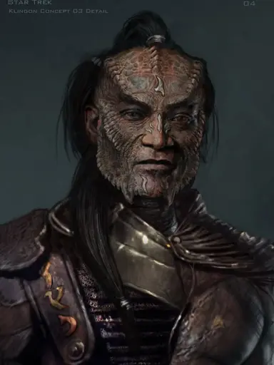 a preproduction mockup of Laurence Fishburne as a Klingon.