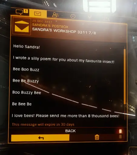 A screenshot of a message of this years sol invictus event. A child is wishing for more than 8000 bees to be delivered to them.