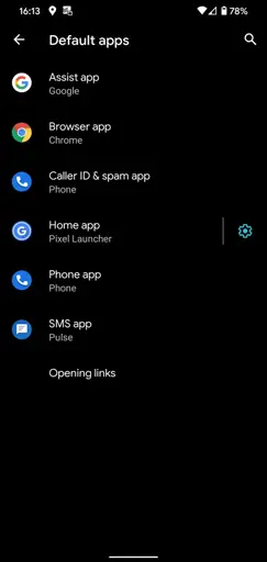 Screenshot from Android settings featuring default apps preferences