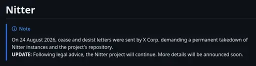 README update in Nitter indicating it will remain active as a project