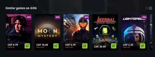 "Similiar Games on GOG" with the price covering the title of some icon-only titles.