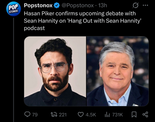 Hasan Piker confirms upcoming debate with Sean Hannity on 'Hang Out with Sean Hannity' podcast