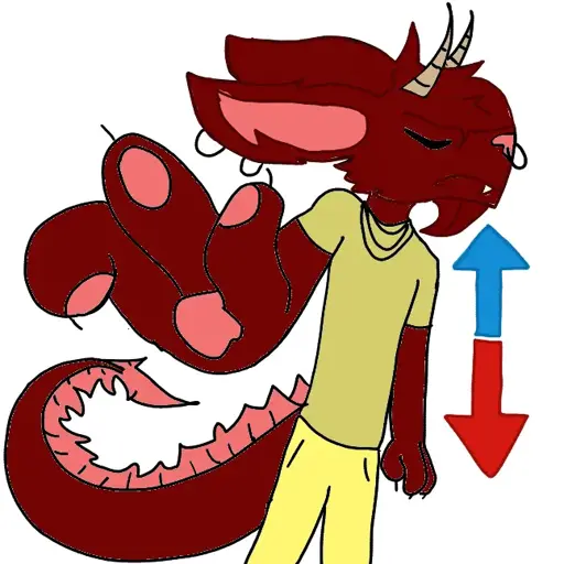 furry with hand out maroon red fur yellow shirt and pants